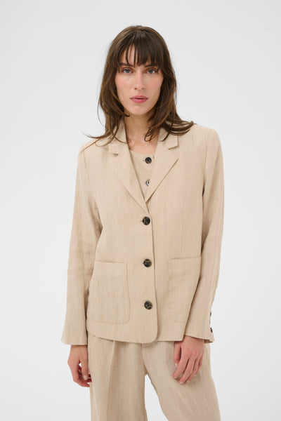 Part Two Alita Pinstripe Linen Blazer, Neutral