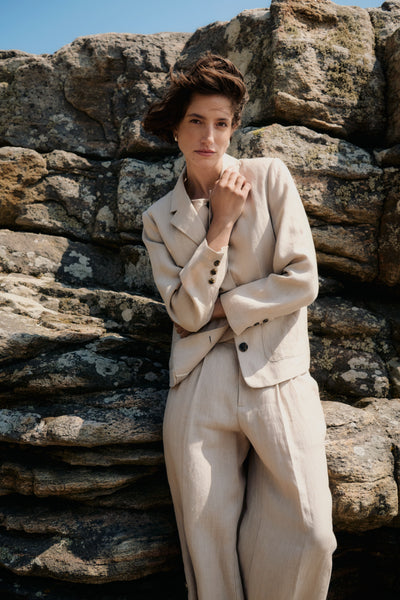 Part Two Alita Pinstripe Linen Blazer, Neutral