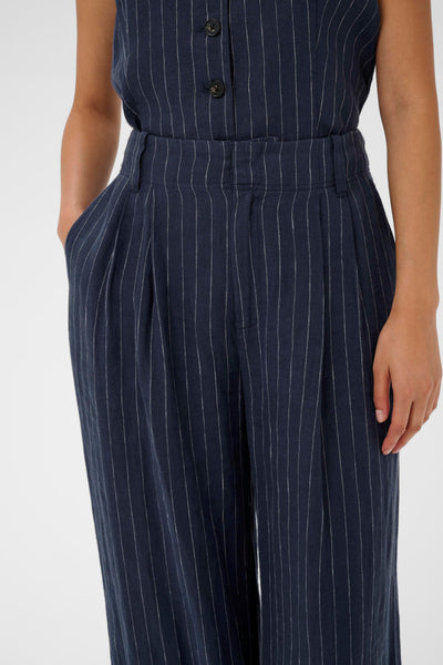 Part Two Aliya Linen Trousers, Blue Nights Pinstripe