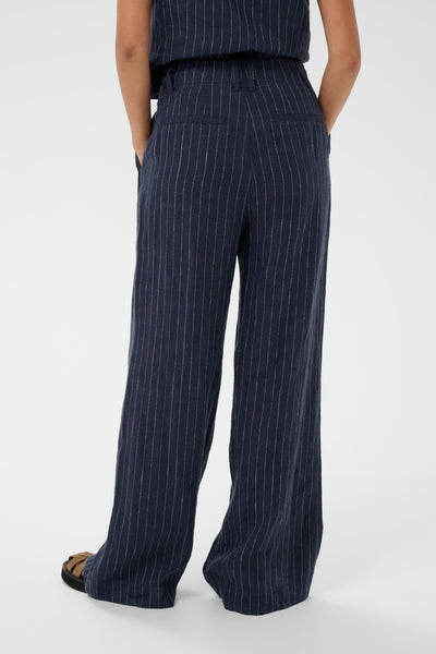 Part Two Aliya Linen Trousers, Blue Nights Pinstripe
