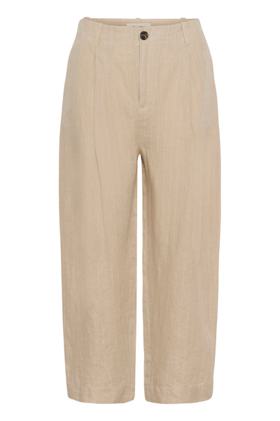 Part Two Nettas Linen Trousers, Neutral Pinstripe