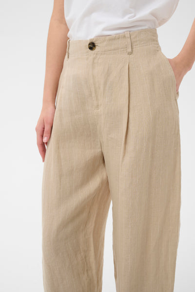 Part Two Nettas Linen Trousers, Neutral Pinstripe