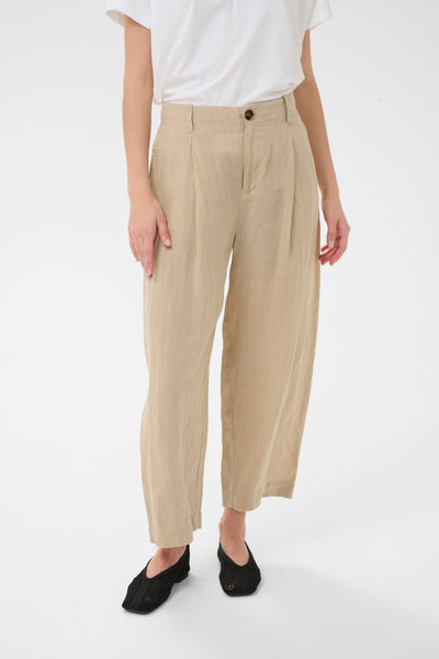 Part Two Nettas Linen Trousers, Neutral Pinstripe