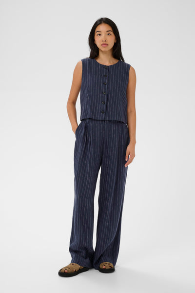 Part Two Azania Linen Waistcoat, Blue Nights Pinstripe