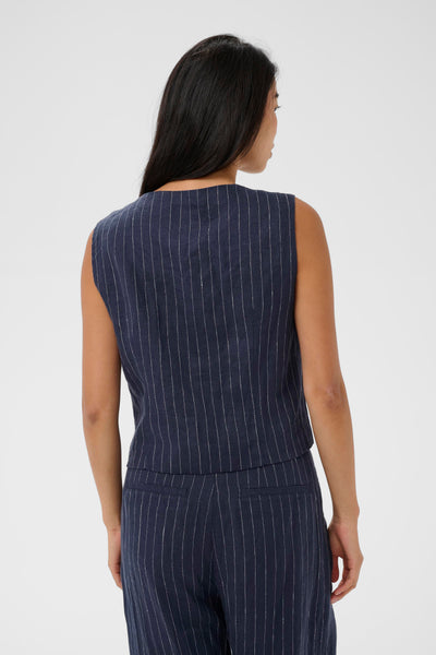 Part Two Azania Linen Waistcoat, Blue Nights Pinstripe