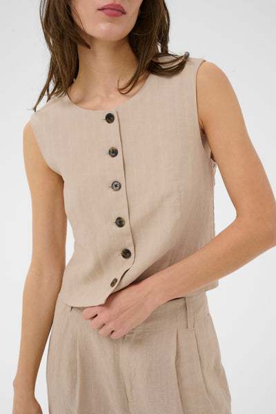 Part Two Azania Linen Waistcoat, Blue Nights Pinstripe