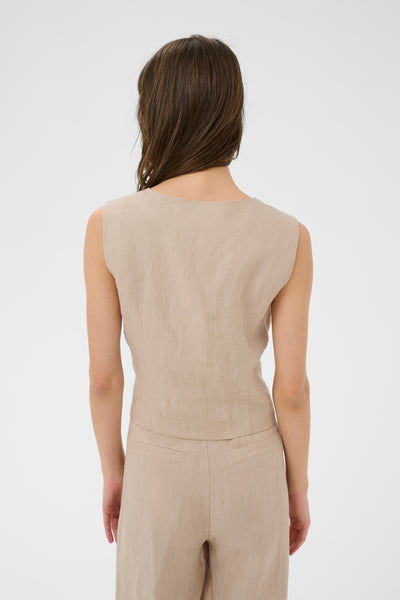 Part Two Azania Linen Waistcoat, Neutral Pinstripe