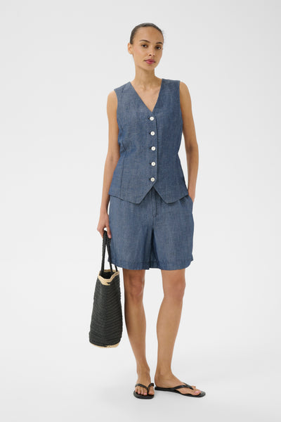 PART TWO Bettie Linen Blend Shorts, Blue Chambray