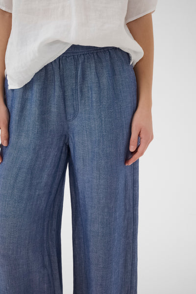 PART TWO Biana Linen Blend Trousers, Blue Chambray