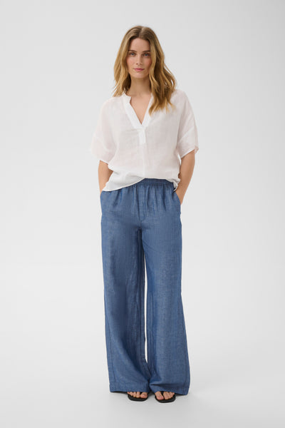 PART TWO Biana Linen Blend Trousers, Blue Chambray