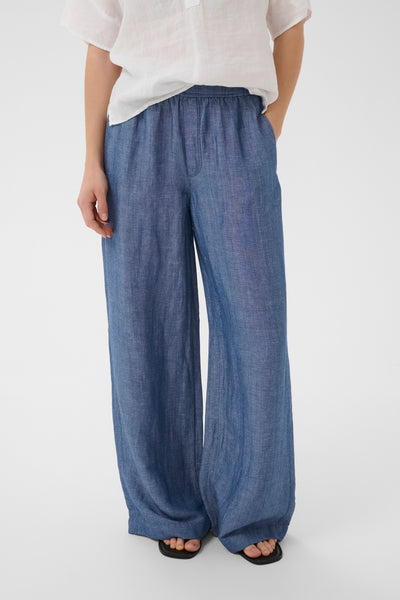 PART TWO Biana Linen Blend Trousers, Blue Chambray
