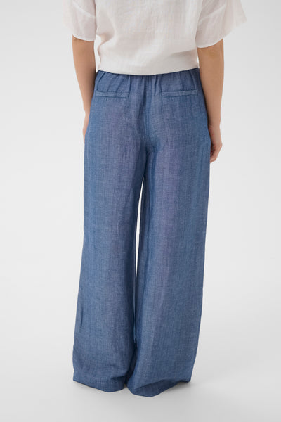 PART TWO Biana Linen Blend Trousers, Blue Chambray