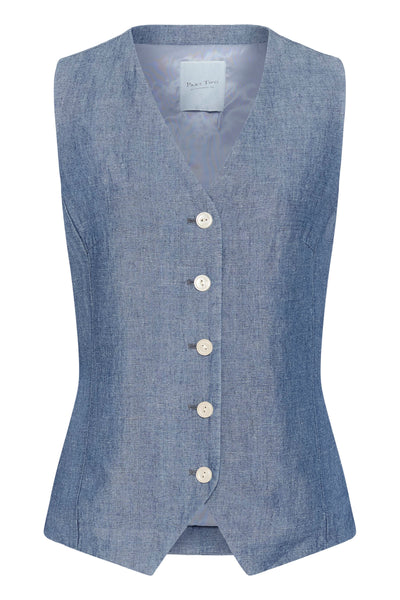 Part Two Binta Linen Blend Waistcoat, Blue Chambray