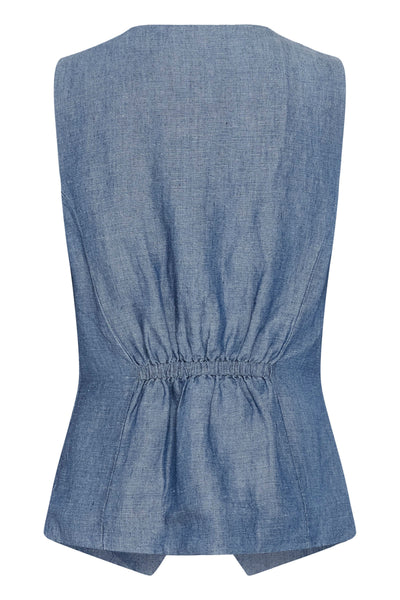 Part Two Binta Linen Blend Waistcoat, Blue Chambray