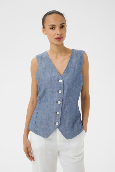 PART TWO Biana Linen Blend Trousers, Blue Chambray