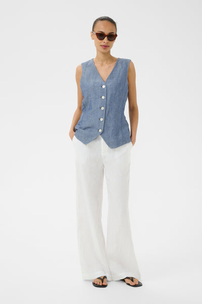 Part Two Binta Linen Blend Waistcoat, Blue Chambray