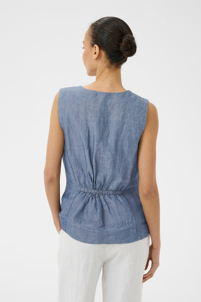 Part Two Binta Linen Blend Waistcoat, Blue Chambray