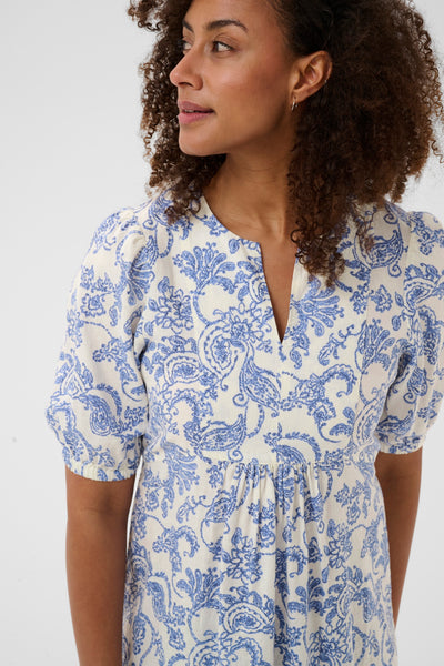 PART TWO Benete Linen Blend Dress, Blue Dot Paisley