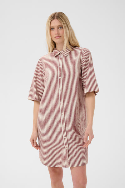 PART TWO Berrit Linen Blend Dress, Burnt Russet Stripe