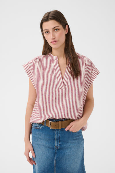 PART TWO Bettina Linen Blend Blouse, Burnt Russet Stripe