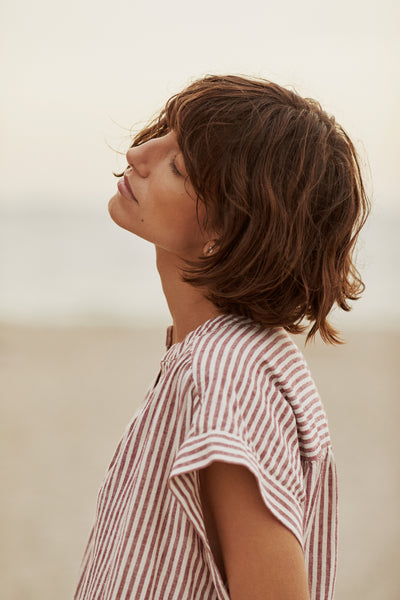 PART TWO Bettina Linen Blend Blouse, Burnt Russet Stripe