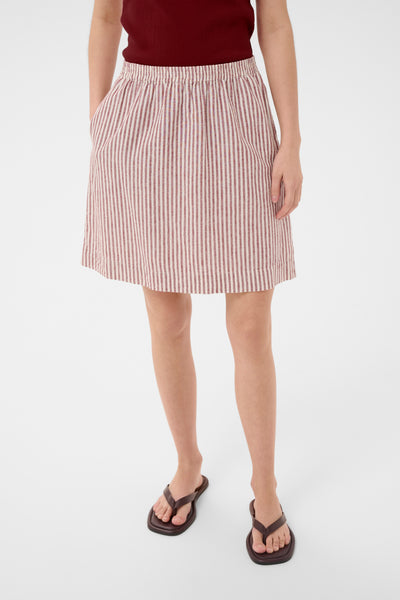 PART TWO Birgitt Linen Blend Skirt, Burnt Russet Stripe