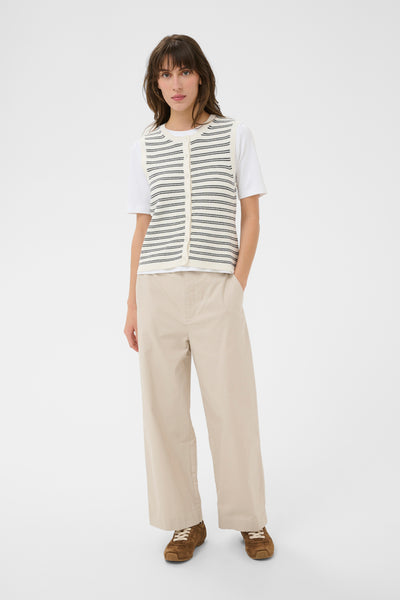 Part Two Gemma Sleeveless Cardigan, Dark Navy Stripe - Flax In Bloom