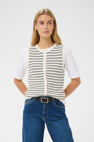 Part Two Gemma Sleeveless Cardigan, Dark Navy Stripe - Flax In Bloom