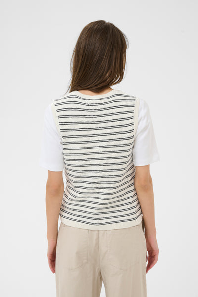 Part Two Gemma Sleeveless Cardigan, Dark Navy Stripe - Flax In Bloom