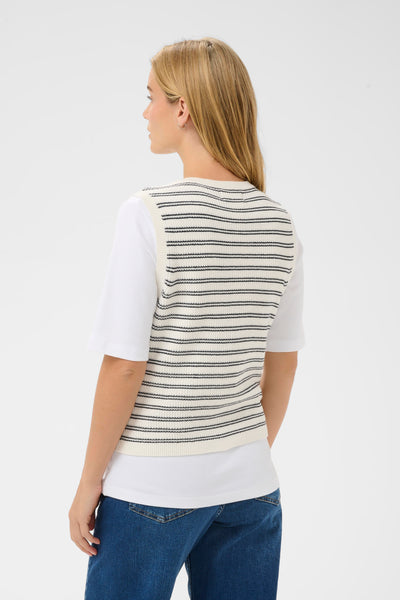 Part Two Gemma Sleeveless Cardigan, Dark Navy Stripe - Flax In Bloom