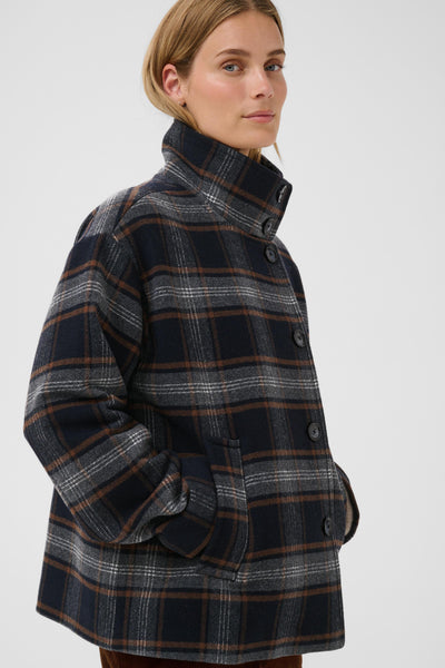 PART TWO Celly Wool Short Coat, Dark Navy Check