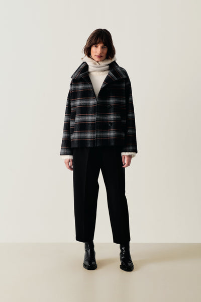 PART TWO Celly Wool Short Coat, Dark Navy Check