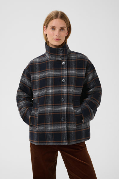 PART TWO Celly Wool Short Coat, Dark Navy Check
