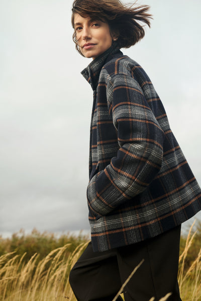 PART TWO Celly Wool Short Coat, Dark Navy Check