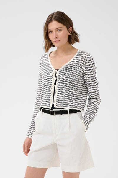 Part Two Rosefina Cotton Cardigan, After Midnight Stripe