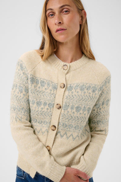 Part Two Charmaine Cardigan, Cream and Grey Jaquard