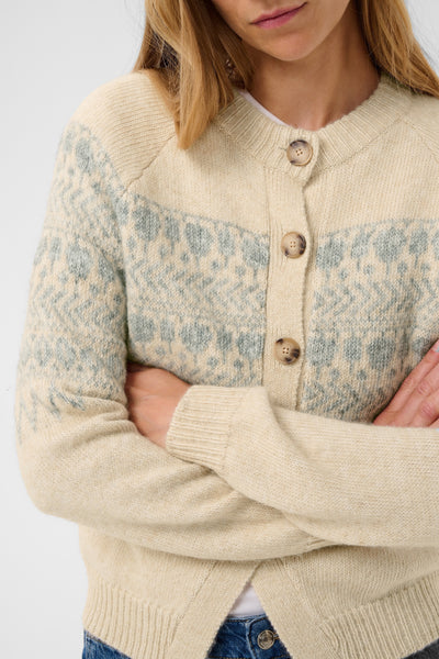 Part Two Charmaine Cardigan, Cream and Grey Jaquard