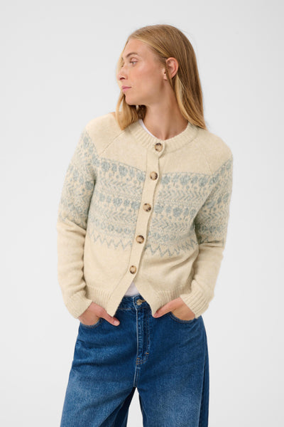 Part Two Charmaine Cardigan, Cream and Grey Jaquard