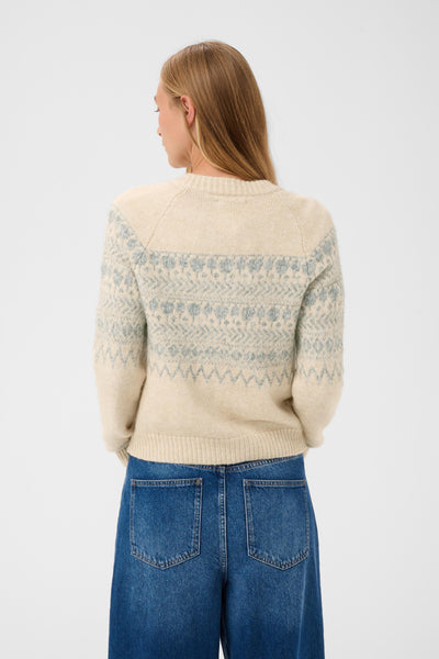 Part Two Charmaine Cardigan, Cream and Grey Jaquard