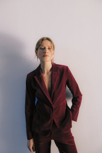 PART TWO Dahlia Velvet Blazer, Biking Red