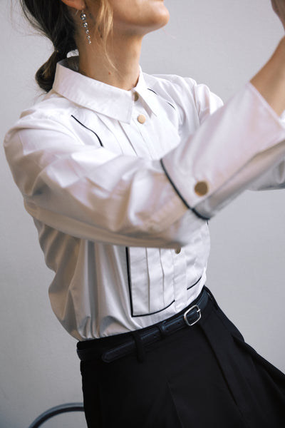 PART TWO Devrim Cotton Shirt, White with Black Piping