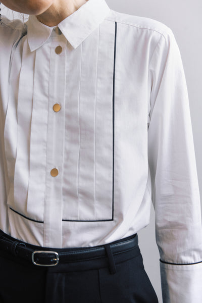 PART TWO Devrim Cotton Shirt, White with Black Piping