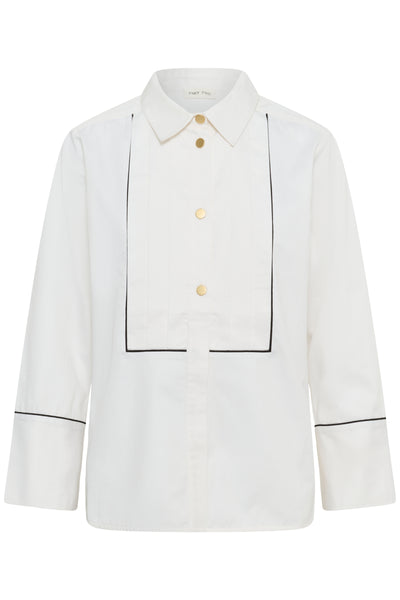 PART TWO Devrim Cotton Shirt, White with Black Piping