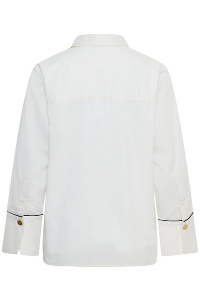 PART TWO Devrim Cotton Shirt, White with Black Piping