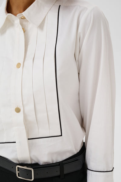 PART TWO Devrim Cotton Shirt, White with Black Piping
