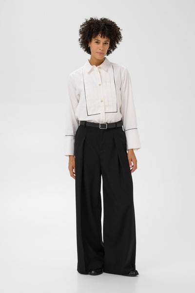 PART TWO Devrim Cotton Shirt, White with Black Piping
