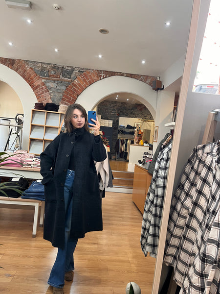 Indi and Cold Reversible Wool Coat, Black Check