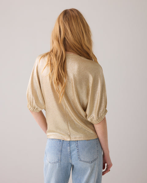 SUMMUM Batwing Metallic Top, Soft Carmel