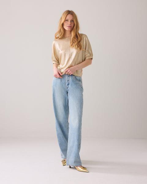 SUMMUM Batwing Metallic Top, Soft Carmel