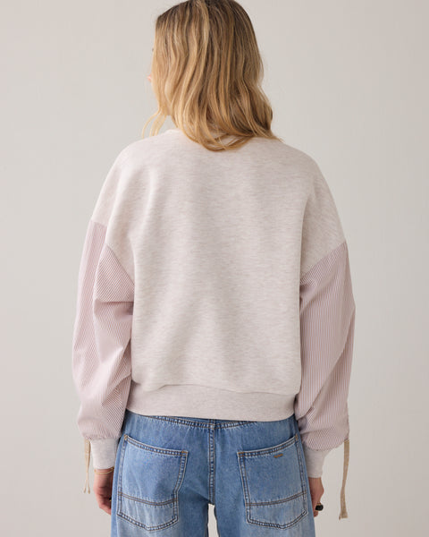 SUMMUM Sweatshirt with Cotton Sleeves, Ivory Melange - Flax In Bloom